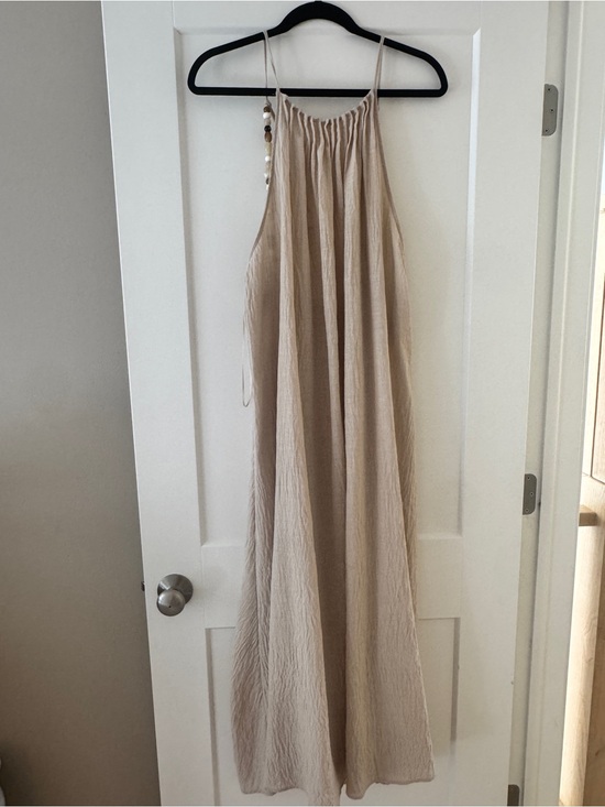 Zara Dresses & Skirts - NWT Zara Beaded Strap Halter Maxi Dress Beige Size L